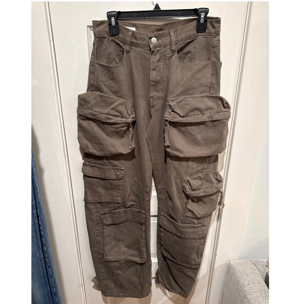 Zara Man Brown Grey Multi Pocket Cargo Pants Size 30 Utility Gorpcore Streetwear